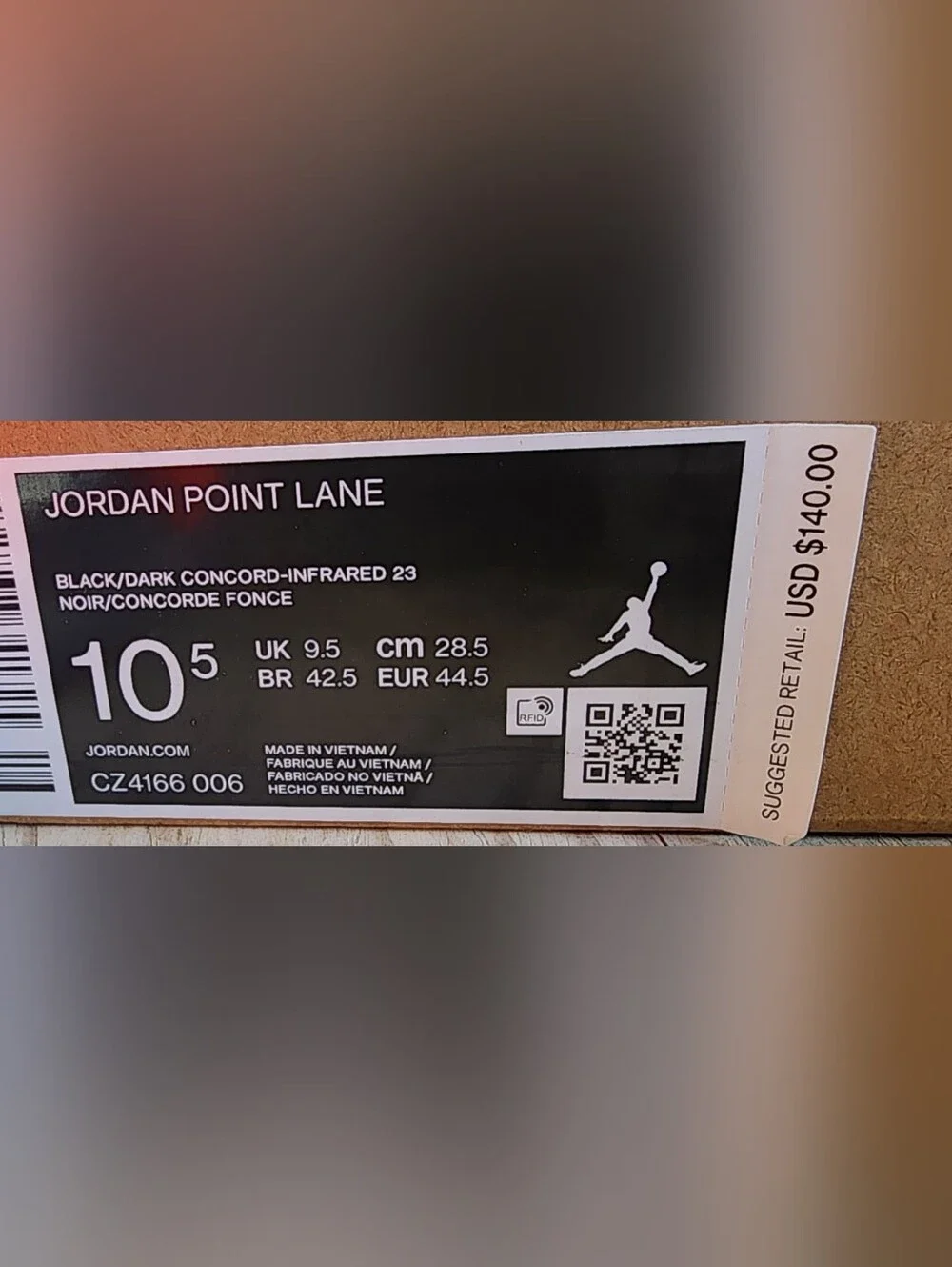 Jordan Point Lane Infrared Black Dark Concord Size 10.5 (OG Box)